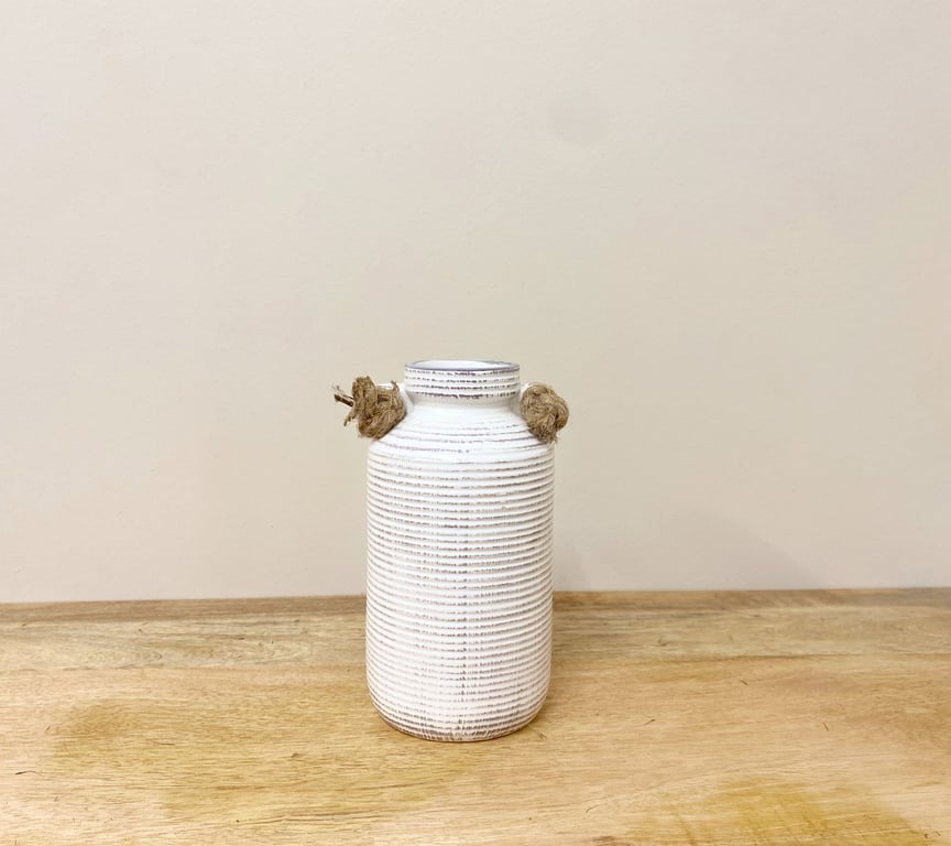 Natural Stone Vase with Rope Handle - Roman Inspired Home Decor