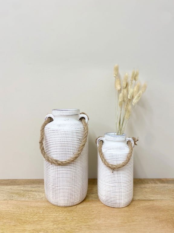 Natural Stone Vase with Rope Handle - Roman Inspired Home Decor