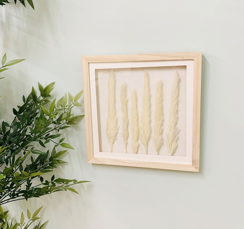 White Pampas Grass in 31cm Square Wooden Frame - Natural Interiors Decor