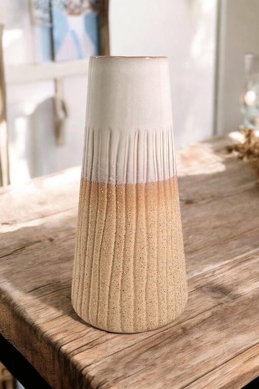 Glazed White Vase Set - 2 Tone Glaze Home Decor Vases (3 Sizes)