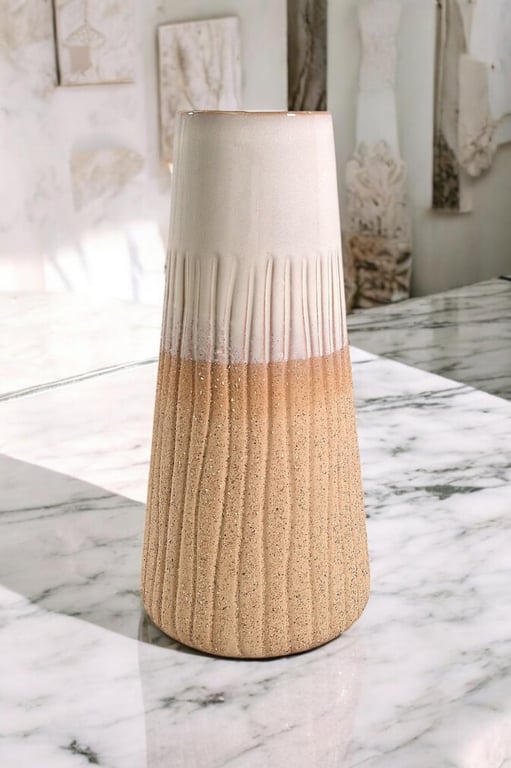 Glazed White Vase 27.5cm - Two Tone Glaze Home Decor Vase