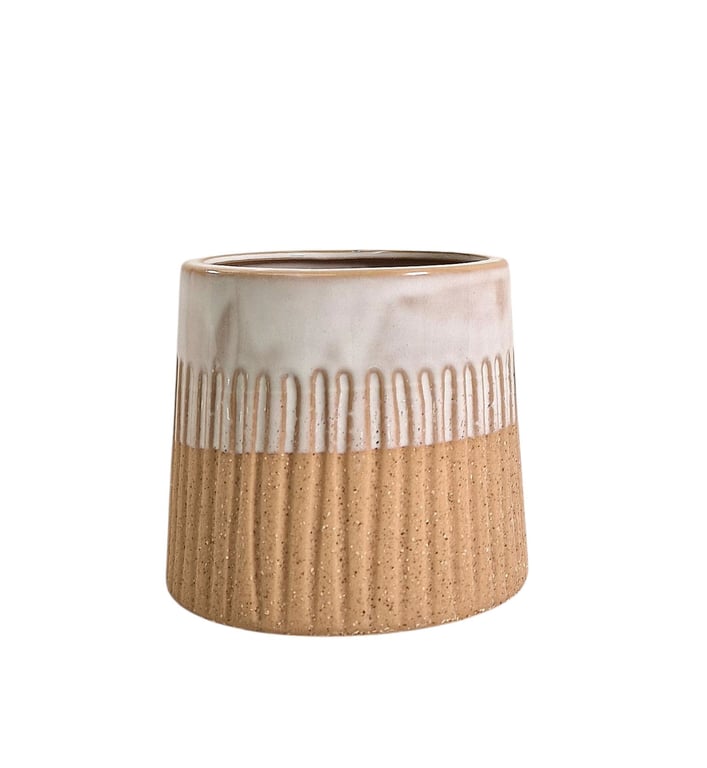 White Glazed Planter - 2 Tone Set for Home Decor and Room Decoration