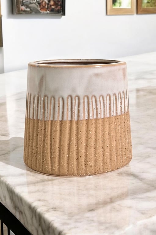White Glazed Planter - 2 Tone Set for Home Decor and Room Decoration