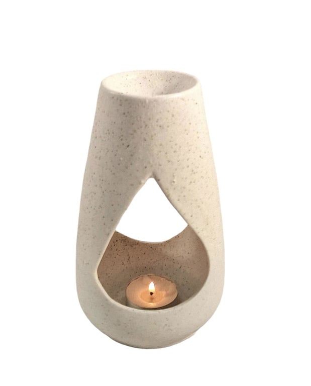 Stone White Wax & Oil Burner - Neutral Color Stone Effect Home Decor