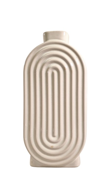 White Ribbed Oval Vase - Elegant Arches & Curves Home Decor Trend 2024