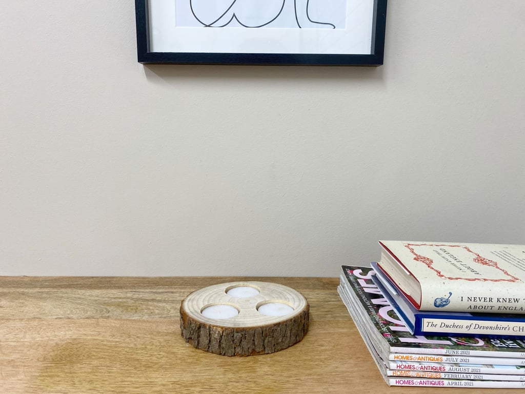 Camphor Wood Triple Tealight Holder with Rustic Bark Detail - Home Decor