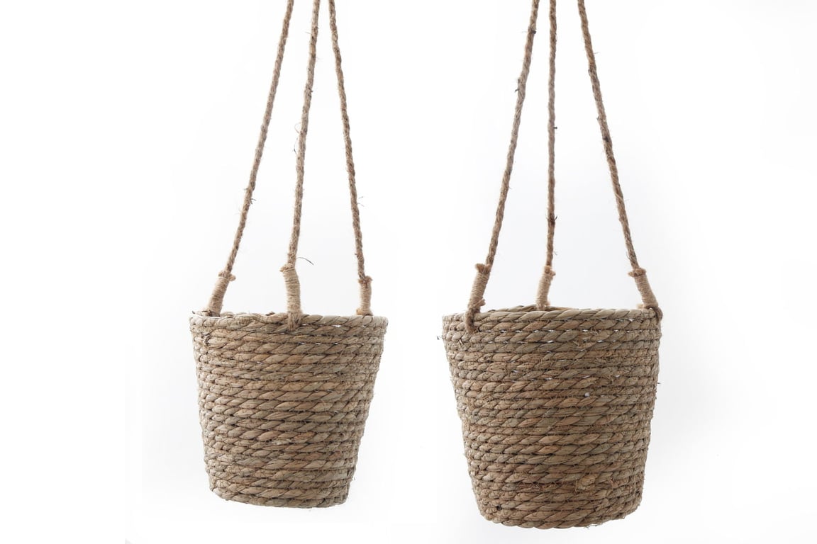 Rush Grass Hanging Planters - Natural & Rustic Decorative Accents