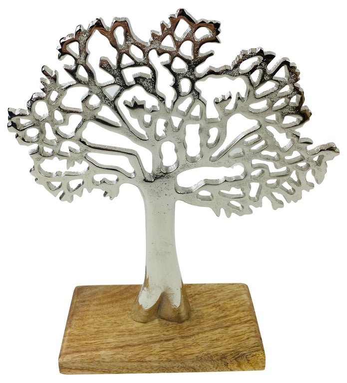 Silver Metal Tree Ornament with Dotted Detail and Anti-Slip Base