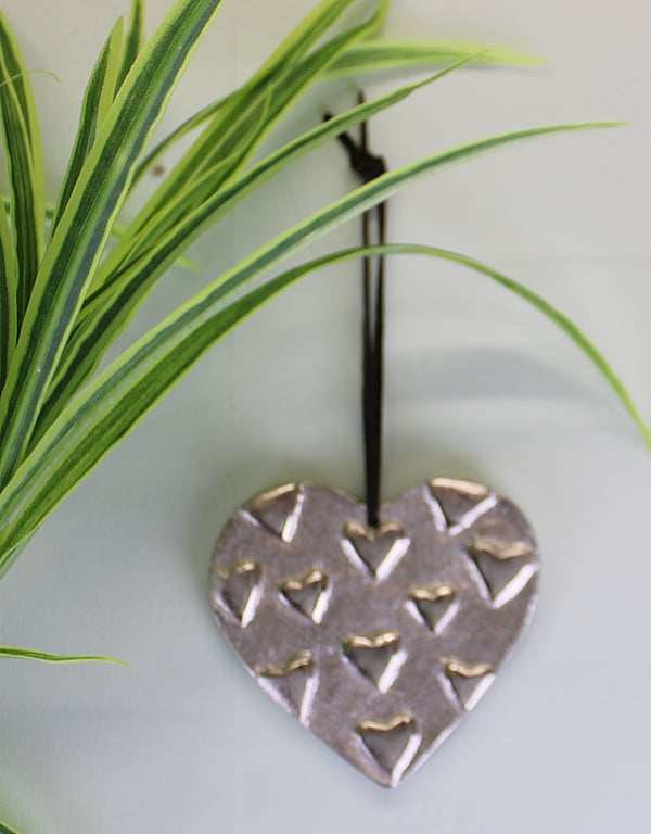 Aluminium Heart Ornament - Embossed Metal Hanging Decoration, 10cm