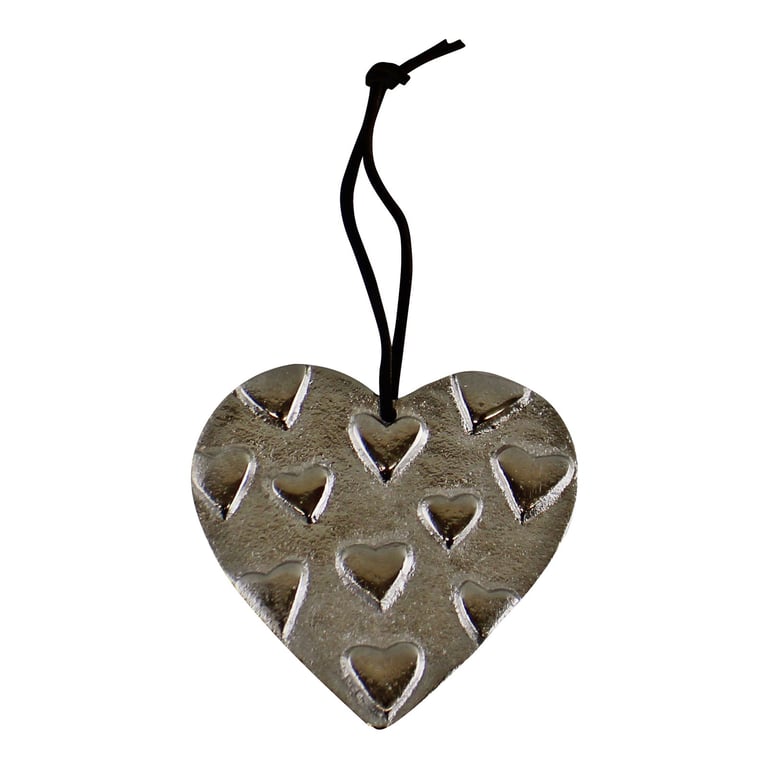 Aluminium Heart Ornament - Embossed Metal Hanging Decoration, 10cm