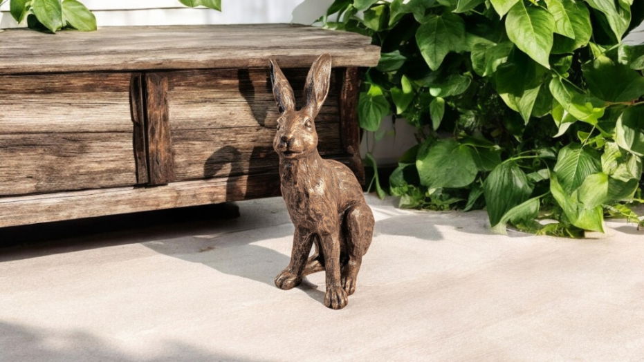 Bronze Style Country Hare Ornament - Decorative Statue 39cm Tall