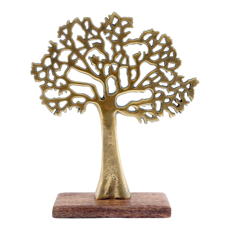 Antique Gold Tree on Wooded Base - Natural Home Decor Piece