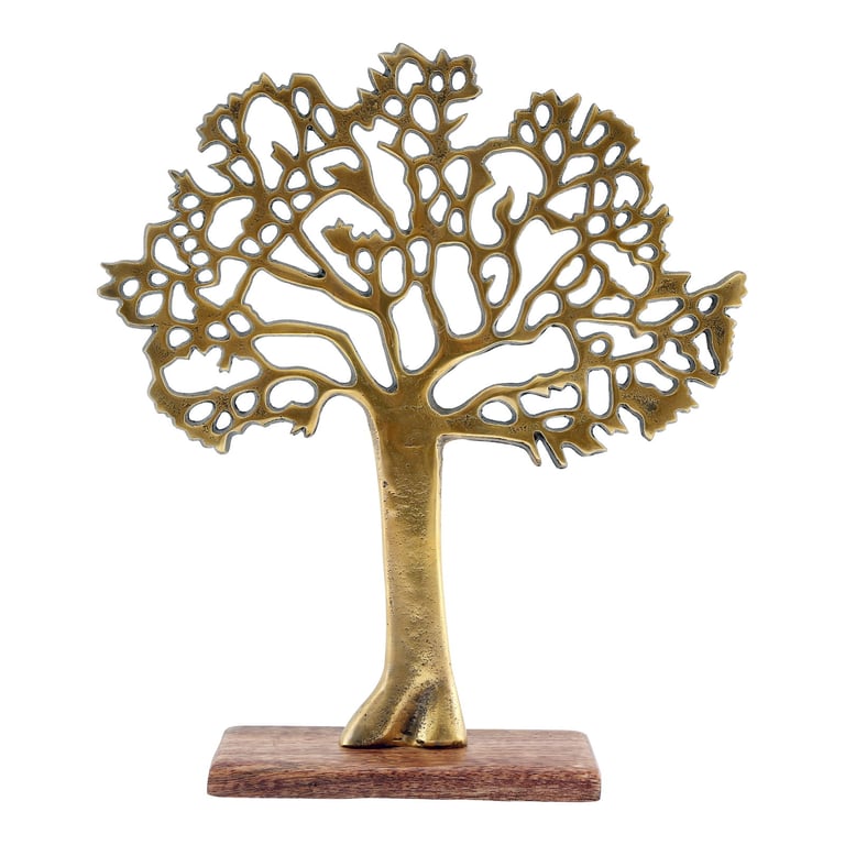 Antique Gold Tree on Wooden Base - Stylish Home Decor Accent