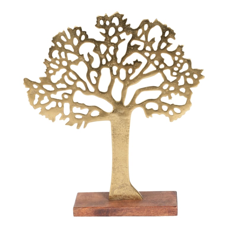 Antique Gold Tree on Wooden Base - Stylish Home Decor Accent