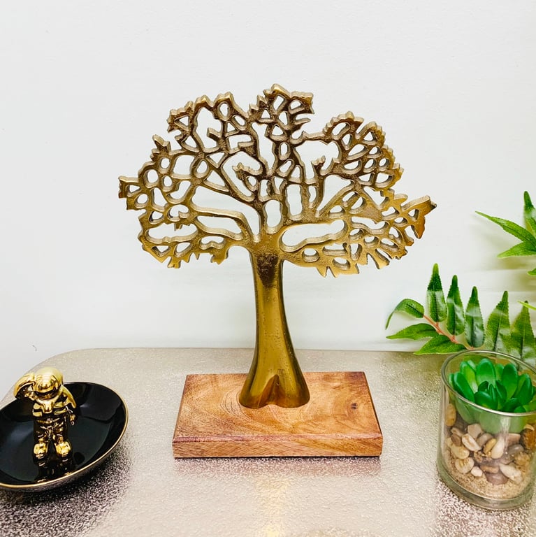 Antique Gold Tree on Wooden Base - Stylish Home Decor Accent