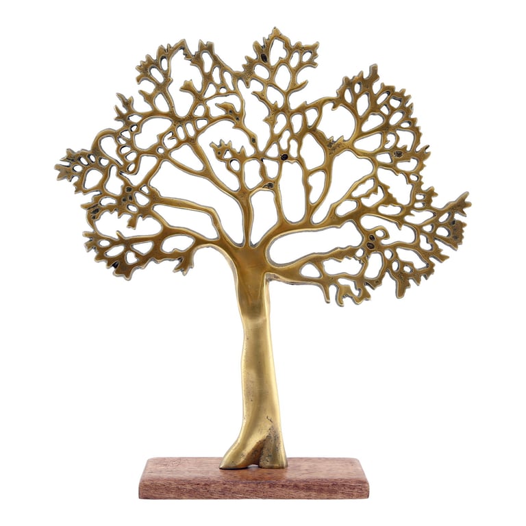 Antique Gold Tree on Wooden Base - Large Home Decor Ornament