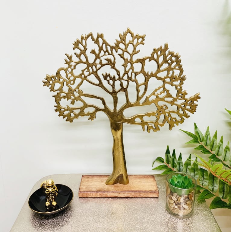 Antique Gold Tree on Wooden Base - Large Home Decor Ornament