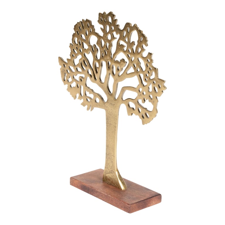 Antique Gold Tree on Wooden Base - Large Home Decor Ornament