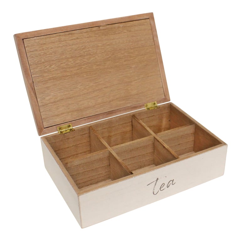 Paulownia Wood Tea Box - Wooden Houses Design with Hinged Lid and 6 Tea Storage Compartments