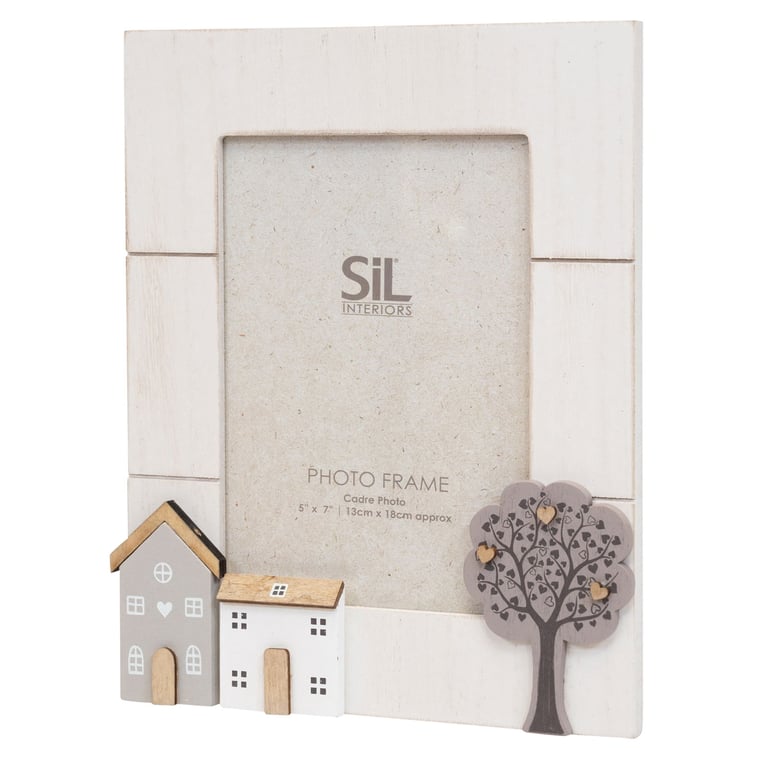 Natural Color Wooden Houses Photo Frame 5x7 - Carved Home Decor