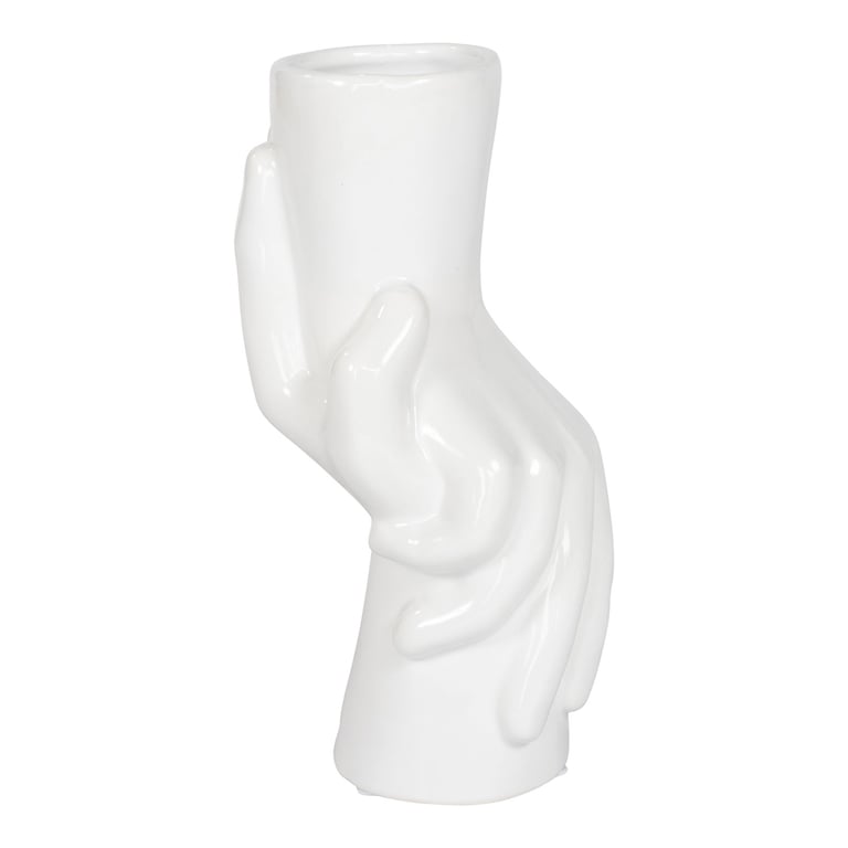Large Holding Hands Ceramic Vase - Modern White Home Decor