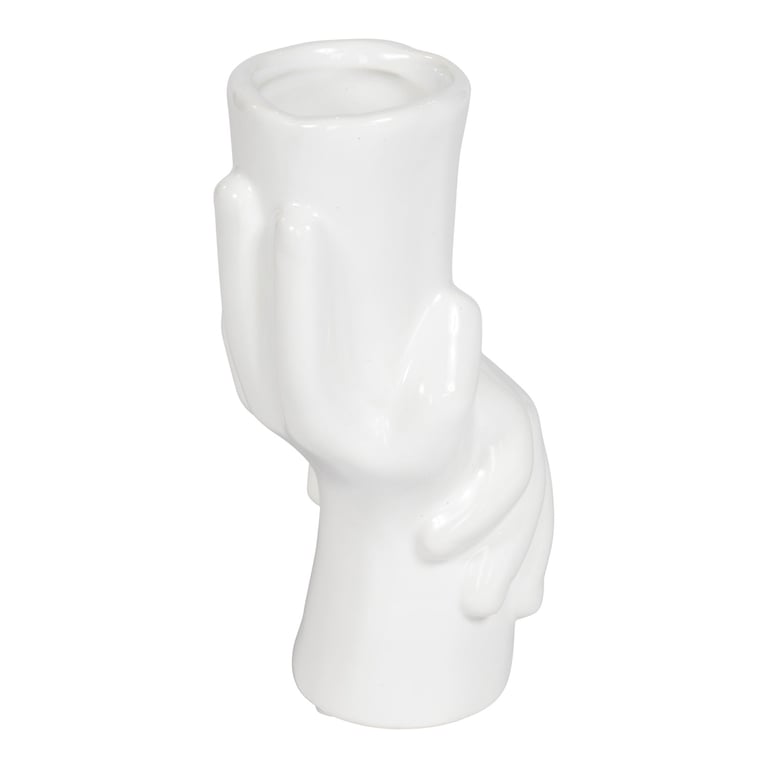 Small Modern White Ceramic Holding Hands Vase - Home Decor Accent