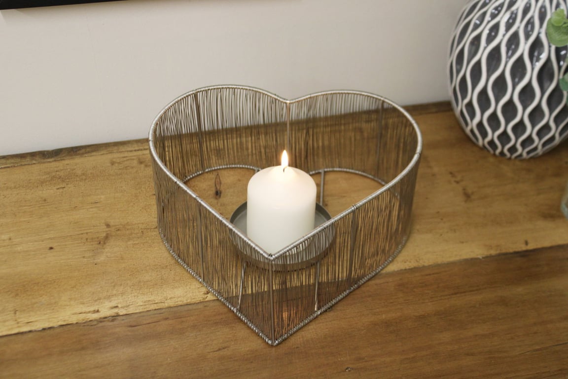 Silver Heart Iron Candle Holder for Home Decor - Elegant Decorative Pillar Candle Holder