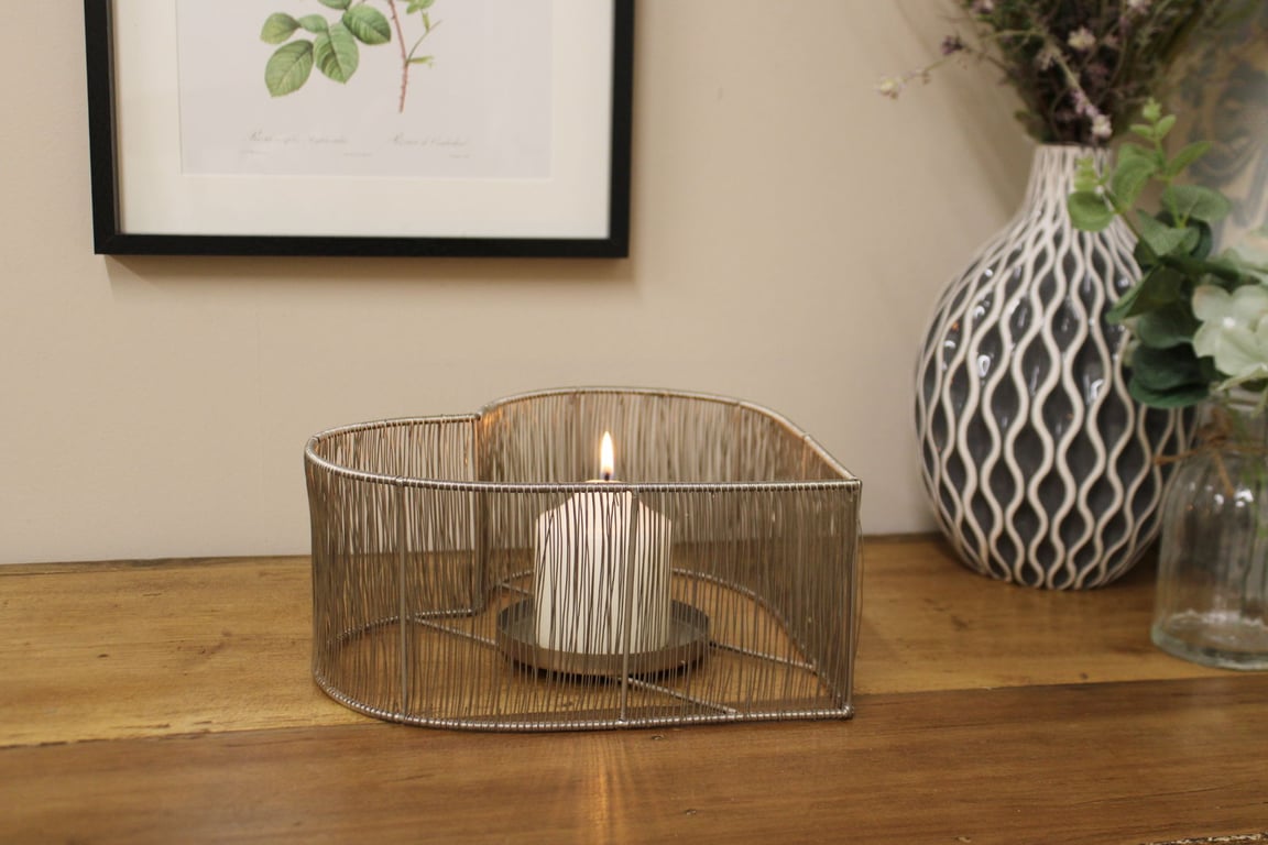 Silver Heart Iron Candle Holder for Home Decor - Elegant Decorative Pillar Candle Holder