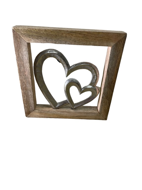 Wooden Framed Metal Hearts - 20cm Decorative Wall Art