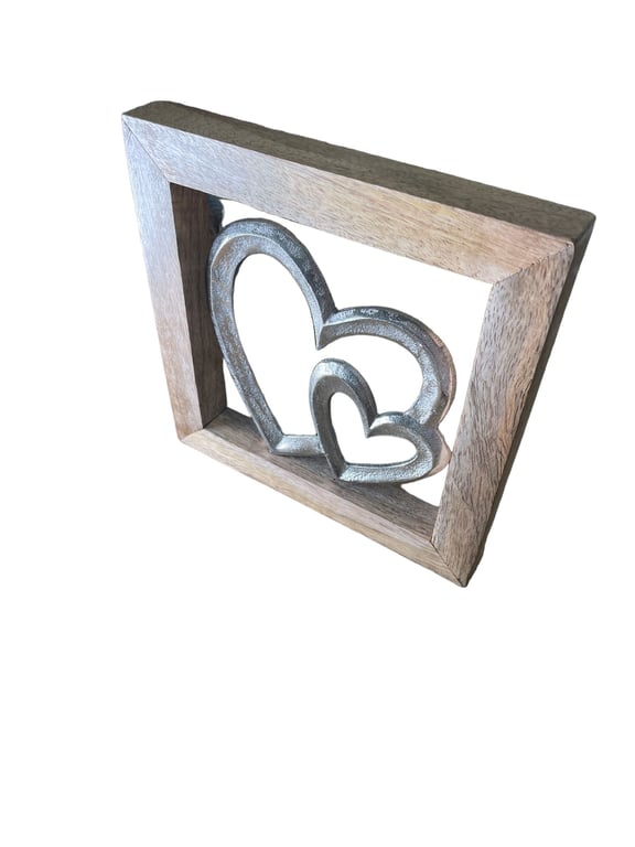 Wooden Framed Metal Hearts - 20cm Decorative Wall Art