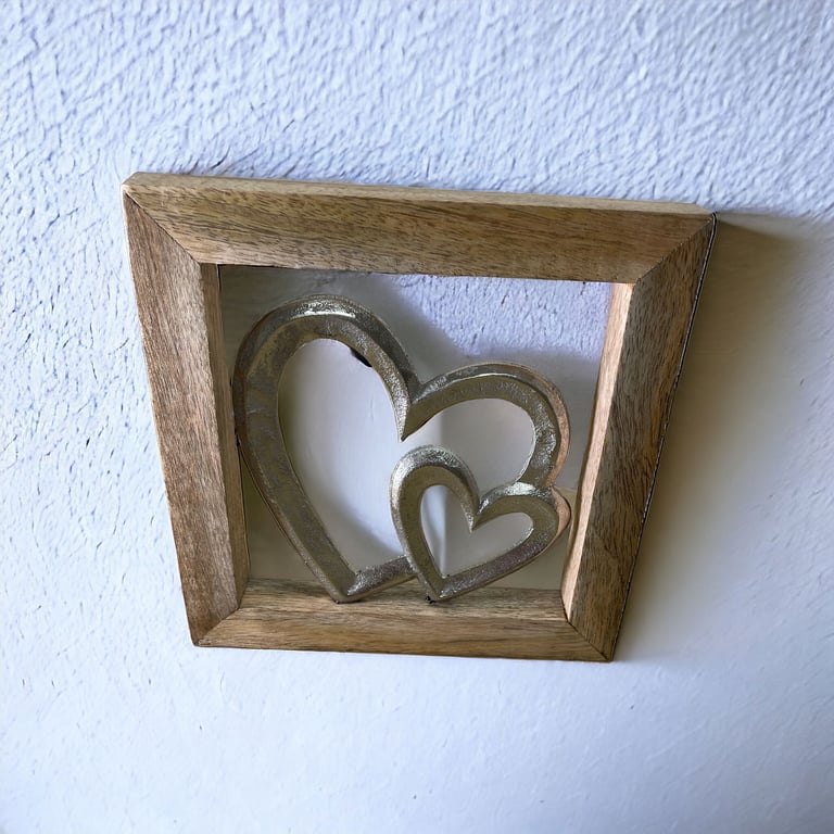 Wooden Framed Metal Hearts - 20cm Decorative Wall Art