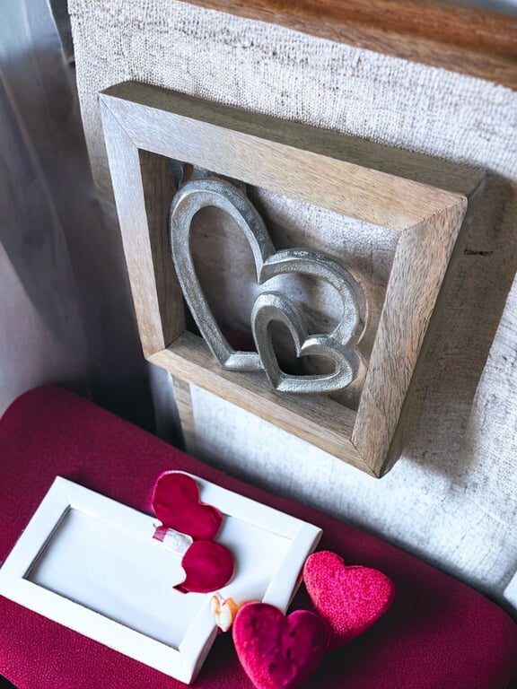 Wooden Framed Metal Hearts - 20cm Decorative Wall Art