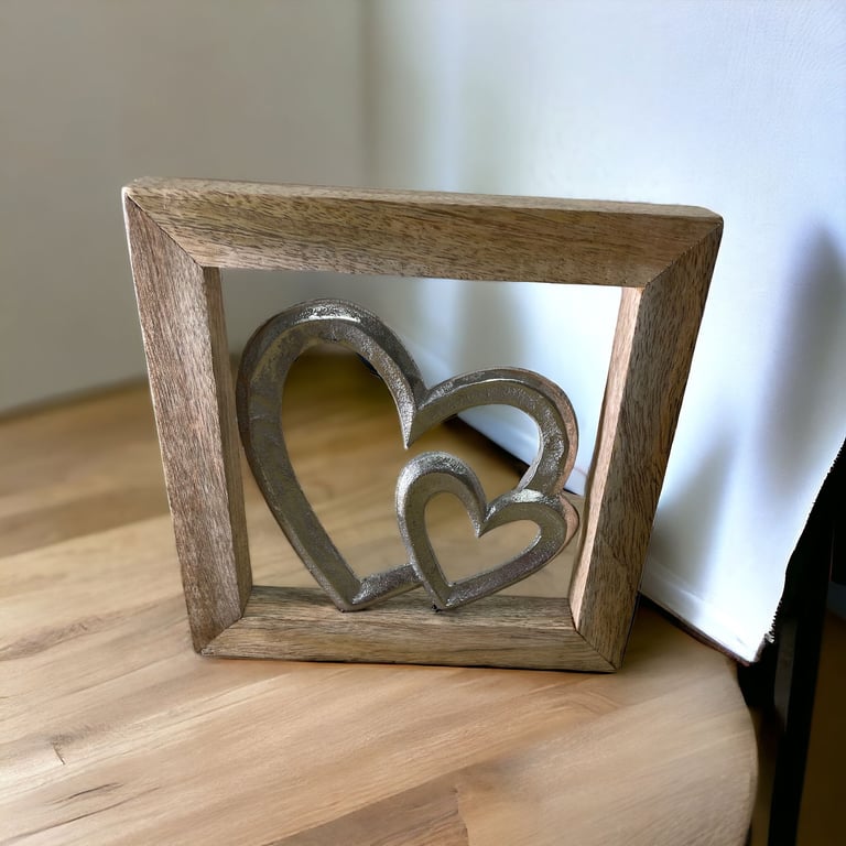 Wooden Framed Metal Hearts - 20cm Decorative Wall Art