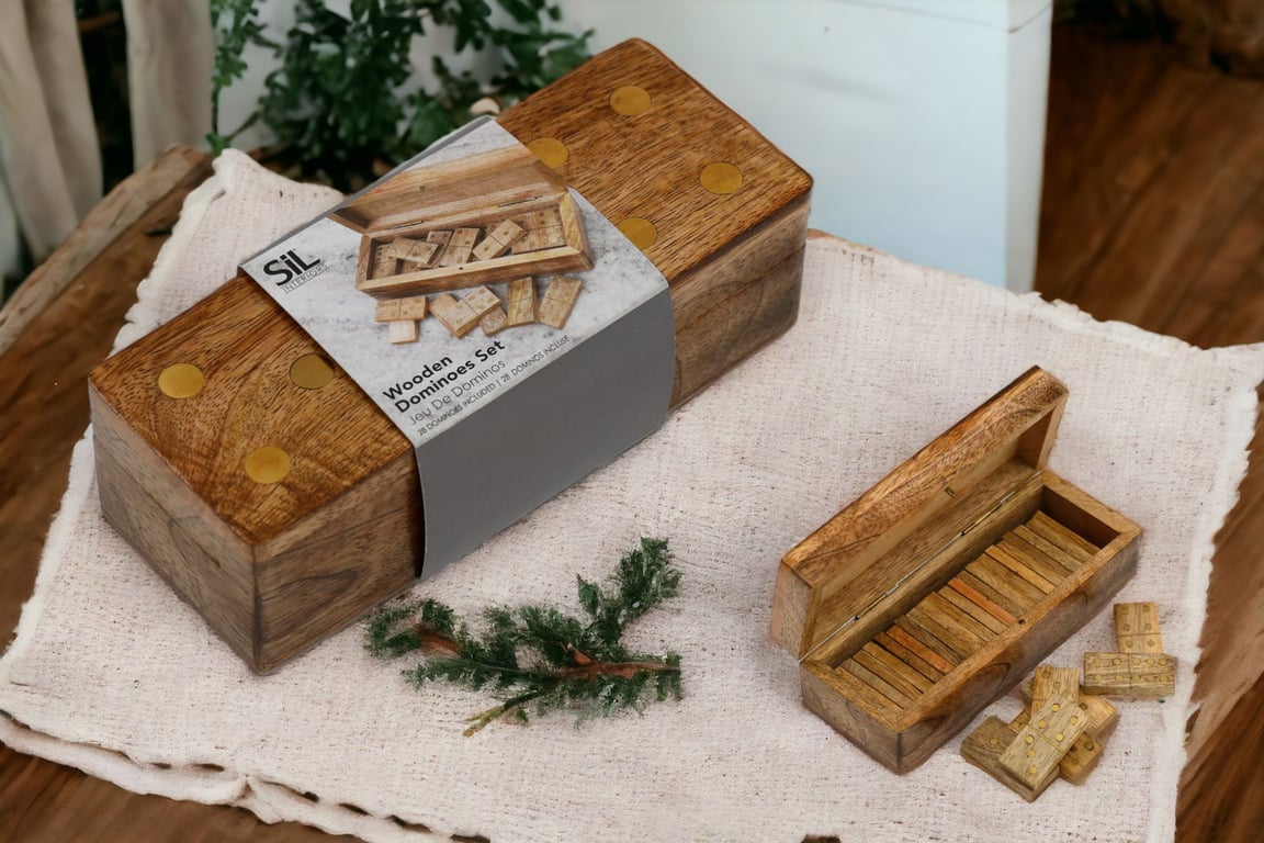 Luxury Wood & Brass Domino Set - Exquisite Mango Wood with Gold Brass Detailing