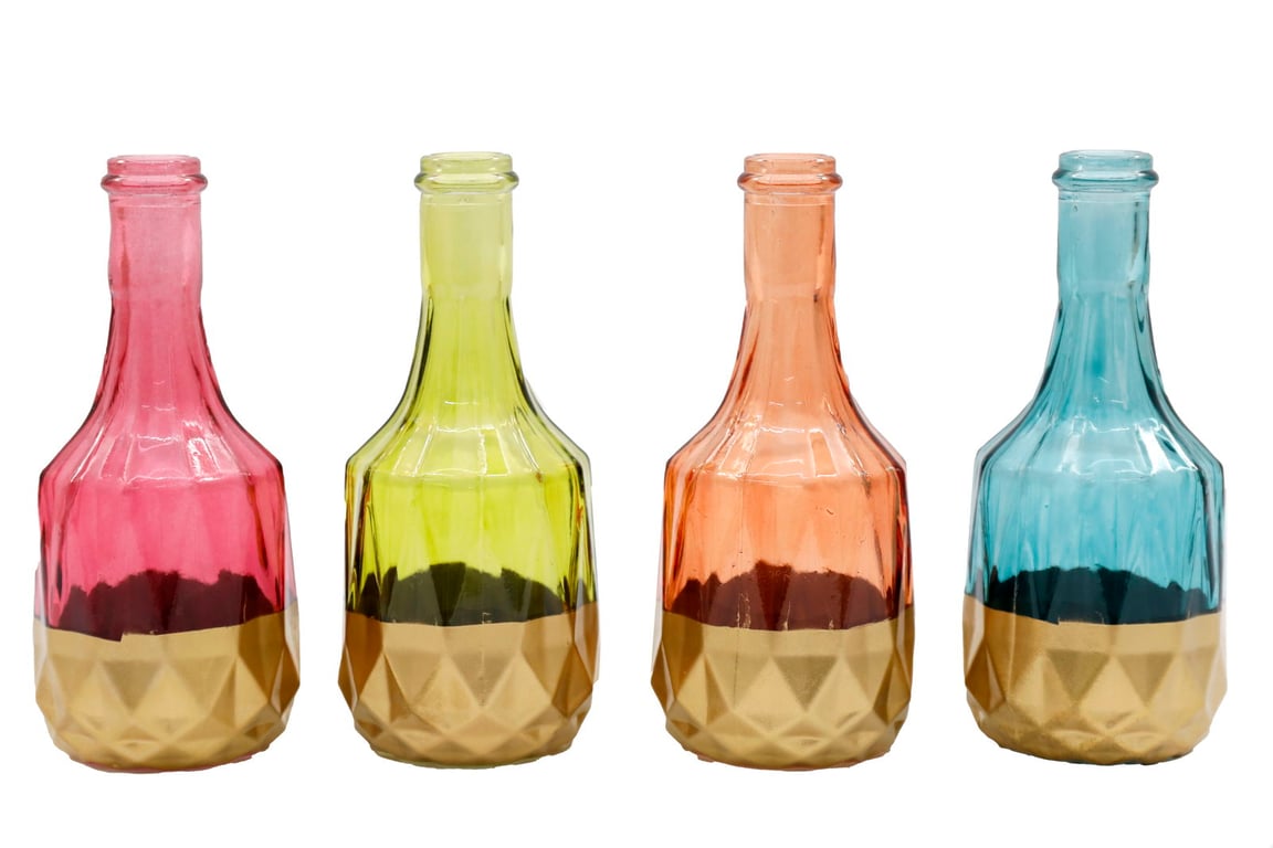 Boho Glass Vase Set - Vibrant Colour & Elegant Gold Wrap