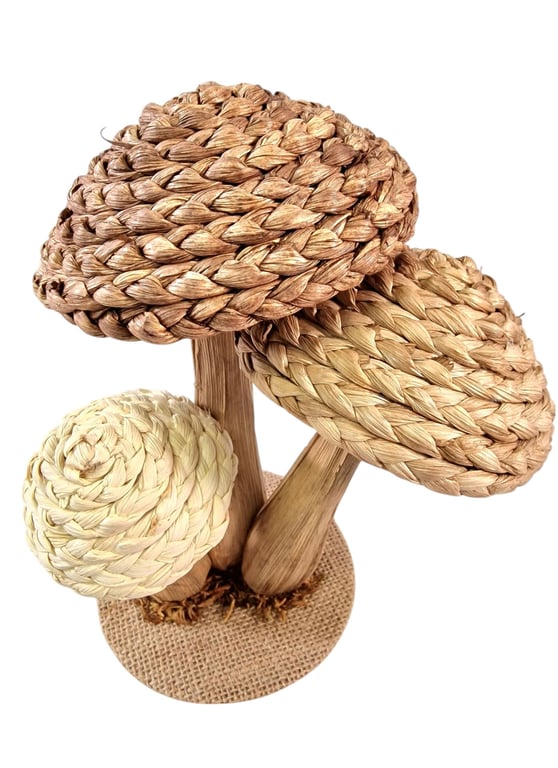 Rattan Trio Mushroom Ornament - Handwoven Rustic Home Decor