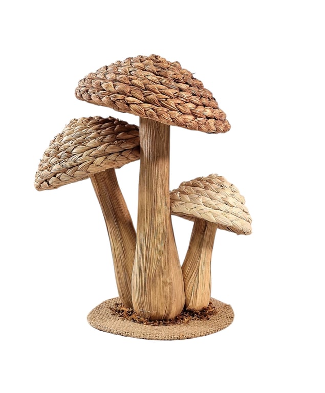 Rattan Trio Mushroom Ornament - Handwoven Rustic Home Decor