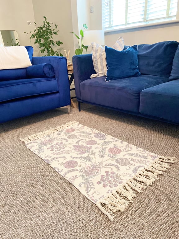 Paisley Rug - Soft & Durable Blue and Pink Cotton Blend Rug