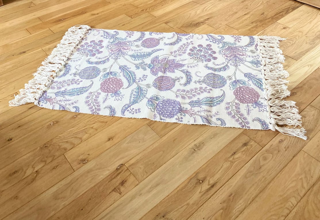 Paisley Rug - Soft & Durable Blue and Pink Cotton Blend Rug