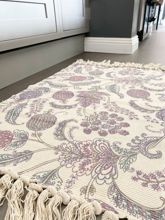 Paisley Rug - Soft & Durable Blue and Pink Cotton Blend Rug