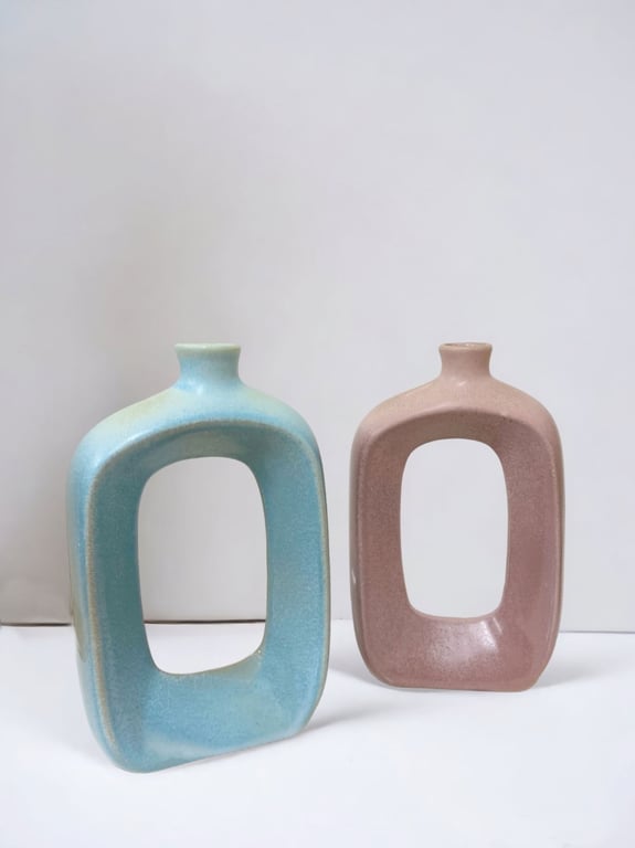 Doughnut Bud Vases Large - Set of 2 Ceramic Decorative Vases in Matt Blue and Pink