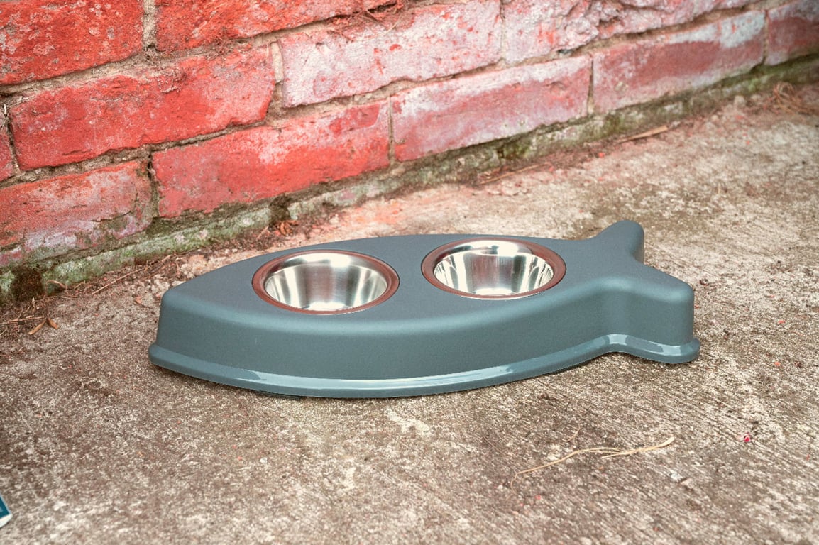 Fish Shaped Double Pet Bowls with Easy Cleaning Stainless Steel Dishes
