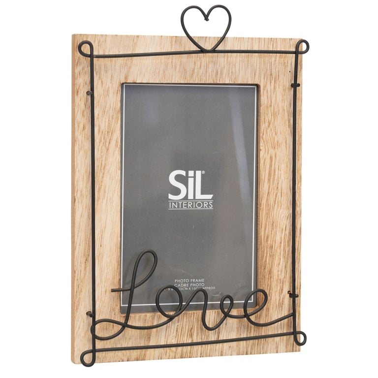 Wooden Love Script Photo Frame 4x6 Rustic Wire Design Free-Standing