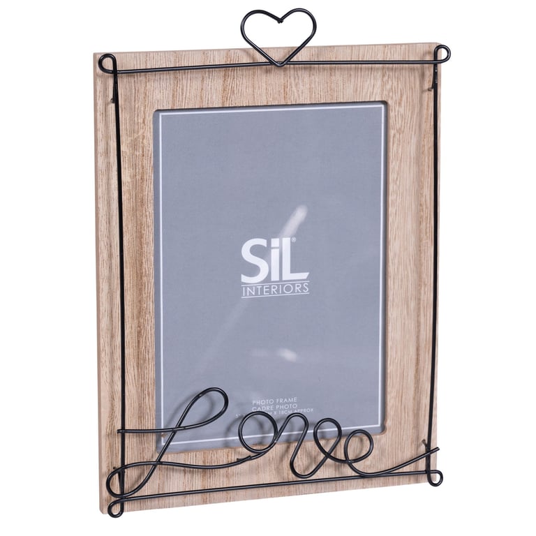 Wooden Photo Frame - Rustic Wood and Black Wire Love Script 5x7 Portrait Frame
