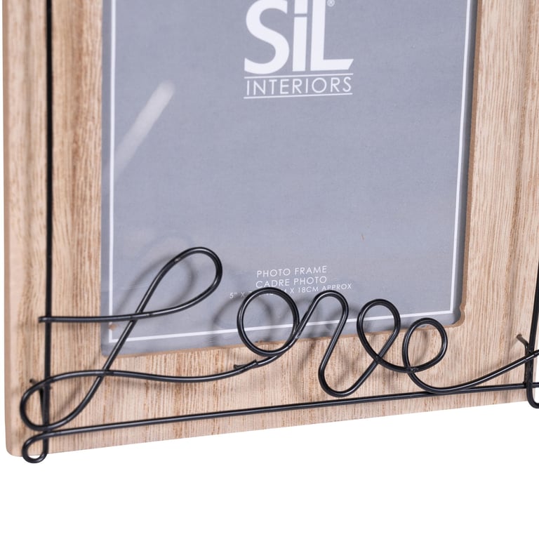 Wooden Photo Frame - Rustic Wood and Black Wire Love Script 5x7 Portrait Frame