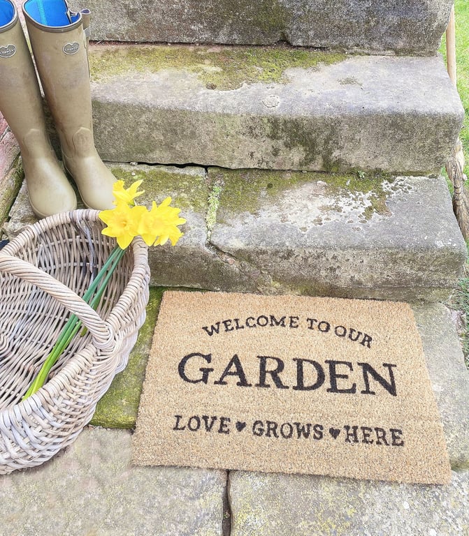 Love Grows Here Coir Garden Doormat - PVC Backed and Durable
