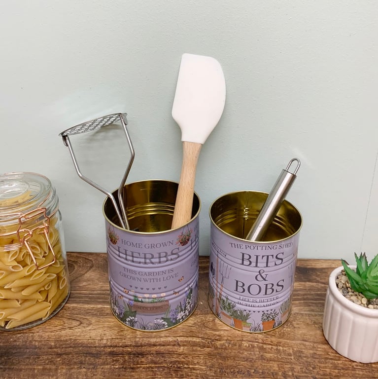 Potting Shed Storage Tins Set of Two - Herb and Bits & Bobs Containers for Gardening Tools and Planters