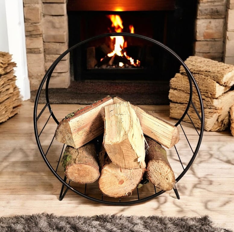 Black Fireside Metal Log Holder - Stylish Home Storage Solution for Open Fire Days