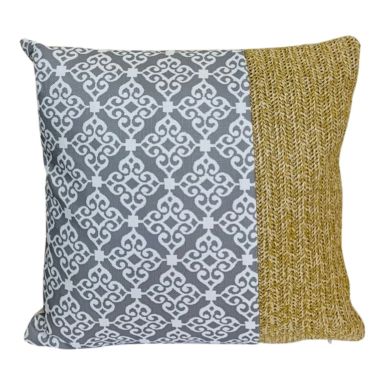 Serenity Print Square Cushion Grey - Fully Filled 4x39cm Hessian Band Cushion for Living Room or Bedroom