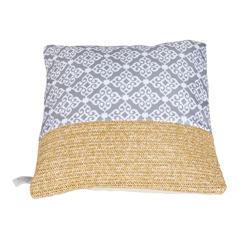 Serenity Print Square Cushion Grey - Fully Filled 4x39cm Hessian Band Cushion for Living Room or Bedroom